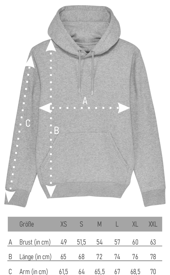 Größentabelle für alle Unisex Hoodies vom Fashion Label "next summer".