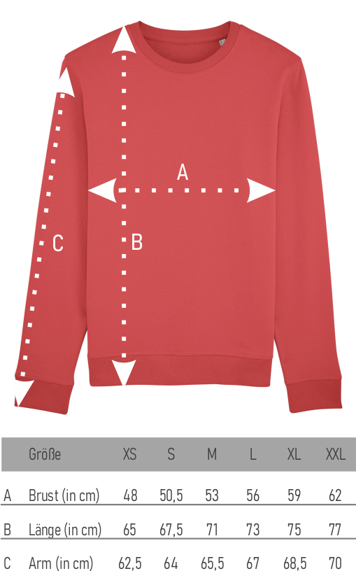 Größentabelle für alle Unisex Sweater vom Fashion Label "next summer".
