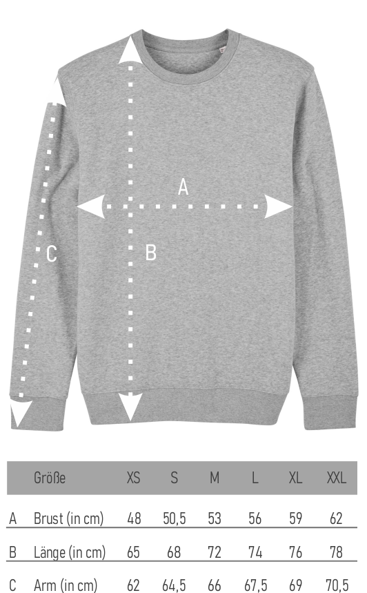 Größentabelle für alle Unisex Sweater vom Fashion Label "next summer".